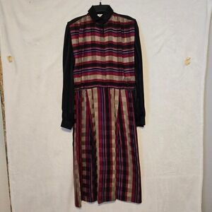 VINTAGE Francesca of Damon for Starington Silk Plaid Button Up Shirt Dress